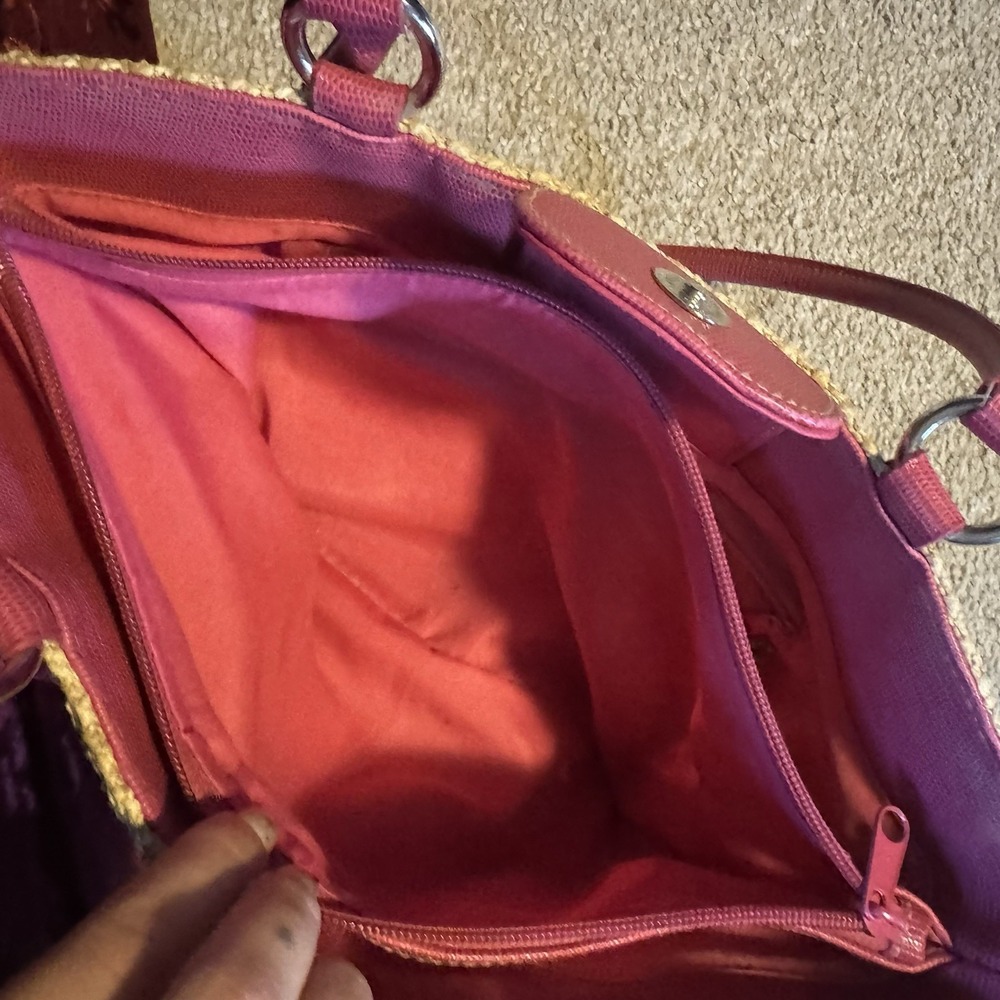 Rosetti Natural & Pink Woven Satchel Top Handle, Zip/Magnetic, Lined - Picture 6 of 7